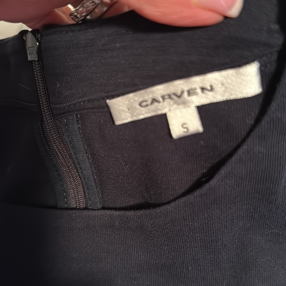 Carven Navy Dress with Pink Floral Accents-A Line-Pockets-Size S - Picture 3 of 8